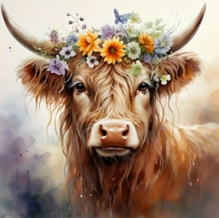 Diamond Painting Hochlandrind mit Kopfschmuck